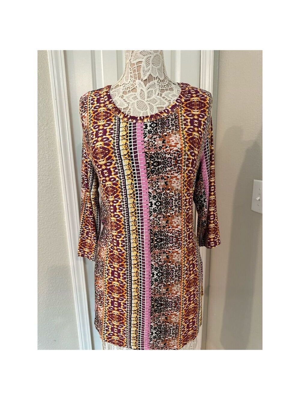 Kim & Cami Women's 1X Multicolor Tunic Dress Knee Length Plus Casual